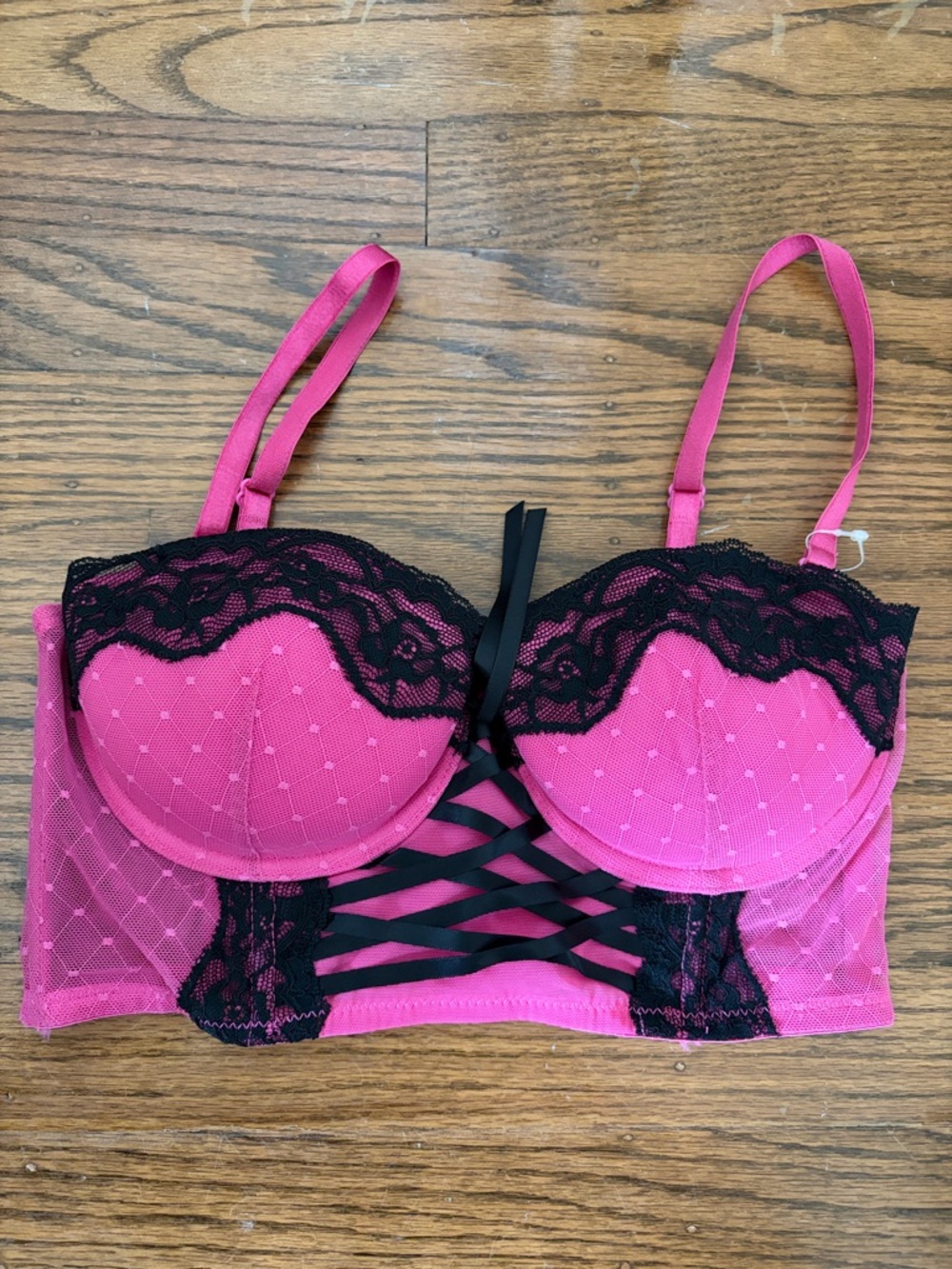 H&M Hot Pink Bustier Bralette with Black Lace